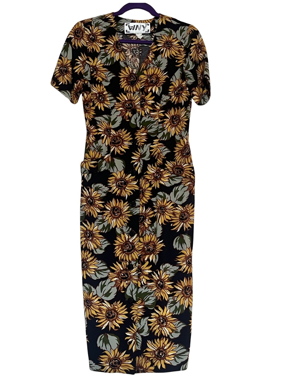 Vintage 90’s Mom Midi Causal Cottagecore Summer Sundress Pockets Sunflower 6